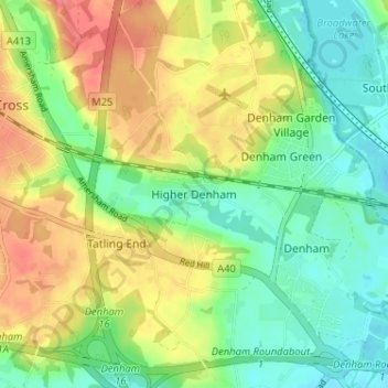 Higher Denham topographic map, elevation, terrain