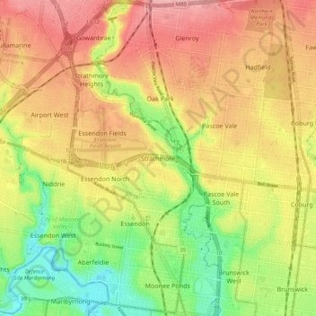 Strathmore topographic map, elevation, terrain