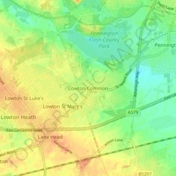 Lowton Common topographic map, elevation, terrain