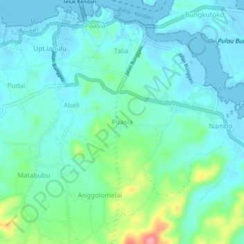 Poasia topographic map, elevation, terrain