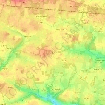 Le Quily topographic map, elevation, terrain
