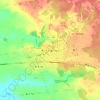 Munka-Ljungby topographic map, elevation, terrain