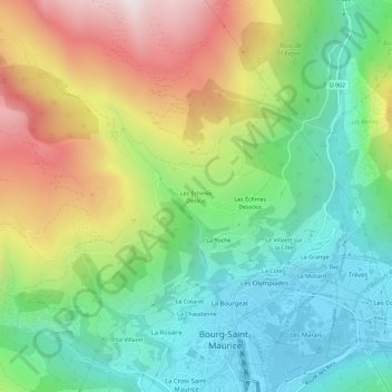 Les Échines Dessus topographic map, elevation, terrain