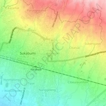 Kebonjati topographic map, elevation, terrain