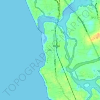 Elathur topographic map, elevation, terrain