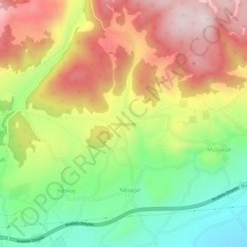 Hamzabey topographic map, elevation, terrain