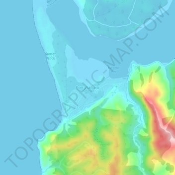 Port Waikato topographic map, elevation, terrain
