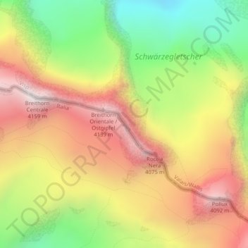 Gemello del Breithorn topographic map, elevation, terrain