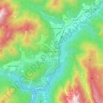 Pieve di Cadore topographic map, elevation, terrain