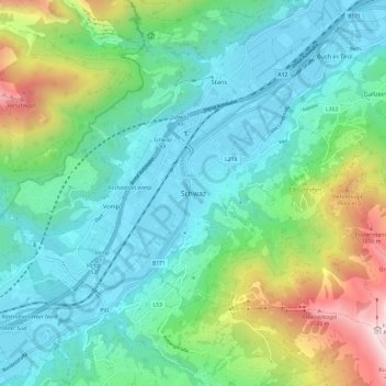 Schwaz topographic map, elevation, terrain