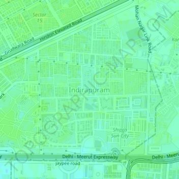 Indirapuram topographic map, elevation, terrain