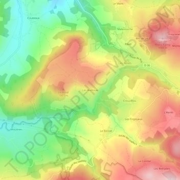 Les Badioux topographic map, elevation, terrain