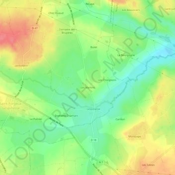 Les Martins topographic map, elevation, terrain