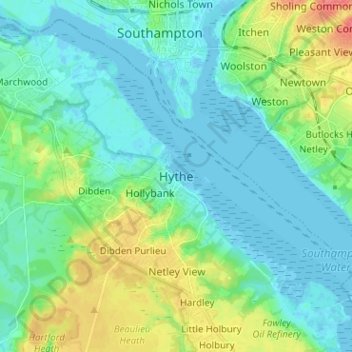 Hythe topographic map, elevation, terrain
