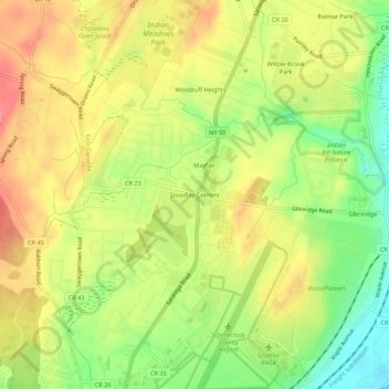 Stoodley Corners topographic map, elevation, terrain