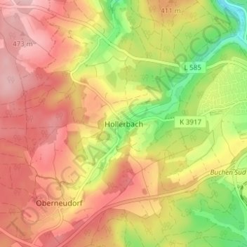Hollerbach topographic map, elevation, terrain