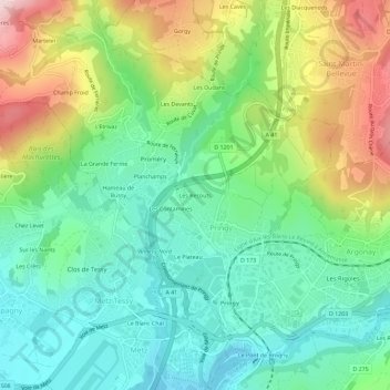 Les Recouts topographic map, elevation, terrain