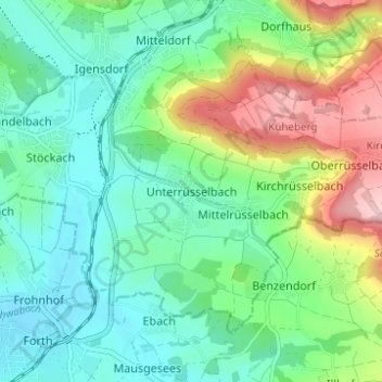 Unterrüsselbach topographic map, elevation, terrain