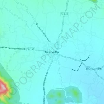 Nilakkottai topographic map, elevation, terrain
