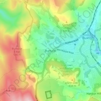 Burbage topographic map, elevation, terrain