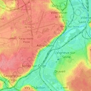 Athis-Mons topographic map, elevation, terrain
