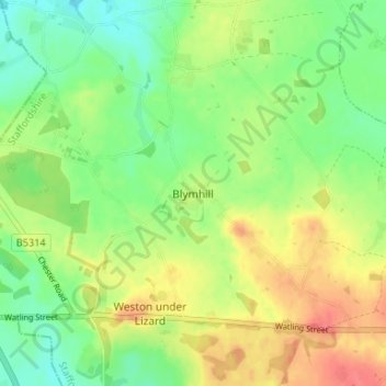 Blymhill topographic map, elevation, terrain
