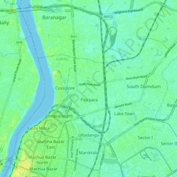 South Dumdum topographic map, elevation, terrain