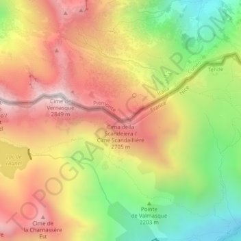 Cime Scandaillière topographic map, elevation, terrain