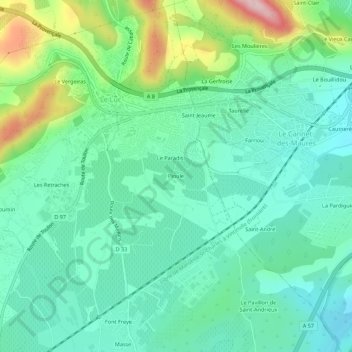 Pioule topographic map, elevation, terrain