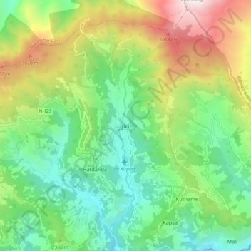 Jiri topographic map, elevation, terrain