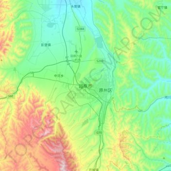 Guyuan topographic map, elevation, terrain