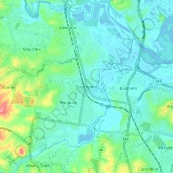 Strathpine topographic map, elevation, terrain