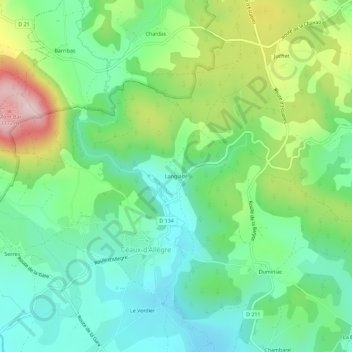 Langlade topographic map, elevation, terrain