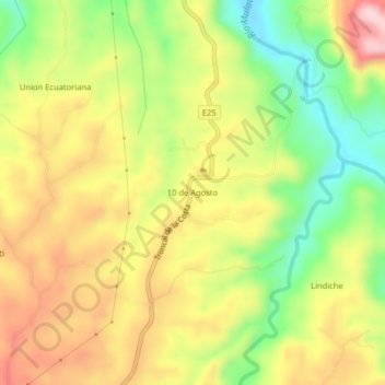 10 de Agosto topographic map, elevation, terrain