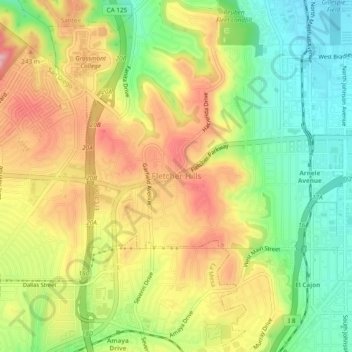 Fletcher Hills topographic map, elevation, terrain