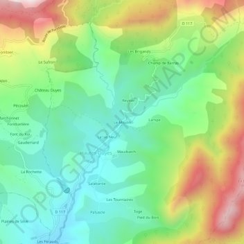 Le Moulin topographic map, elevation, terrain