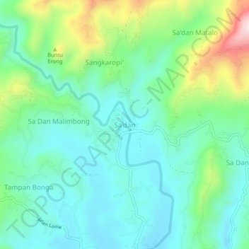 Sa'dan topographic map, elevation, terrain
