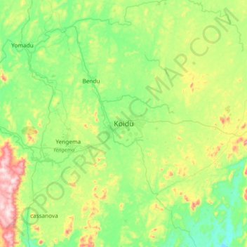 Koidu topographic map, elevation, terrain
