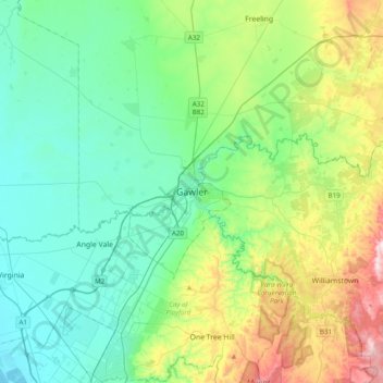 Gawler topographic map, elevation, terrain