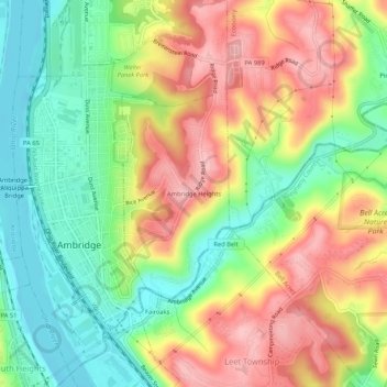 Ambridge Heights topographic map, elevation, terrain