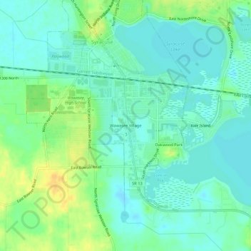 Wawasee Village topographic map, elevation, terrain
