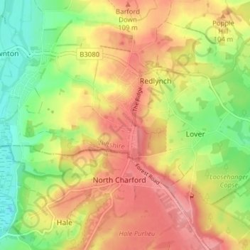Woodfalls topographic map, elevation, terrain