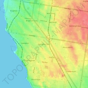 Hampton East topographic map, elevation, terrain