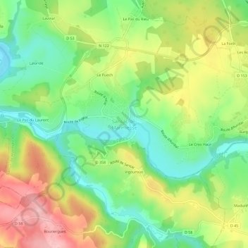 Sansac-de-Marmiesse topographic map, elevation, terrain