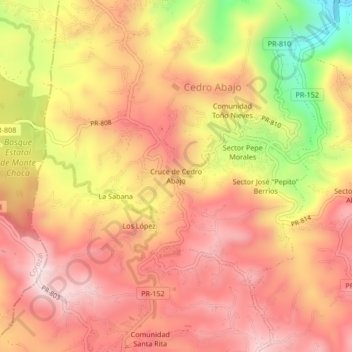 Cruce de Cedro Abajo topographic map, elevation, terrain