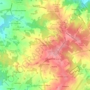Vergne Blanche topographic map, elevation, terrain