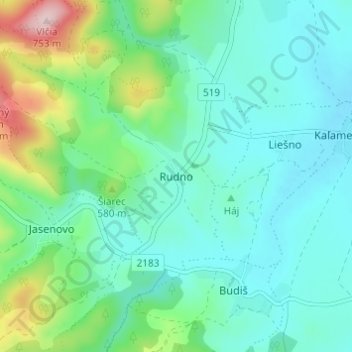 Rudno topographic map, elevation, terrain