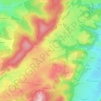 Les Betules topographic map, elevation, terrain