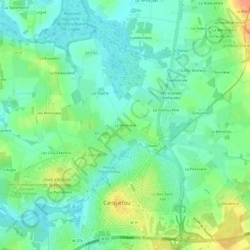 La Perdrière topographic map, elevation, terrain