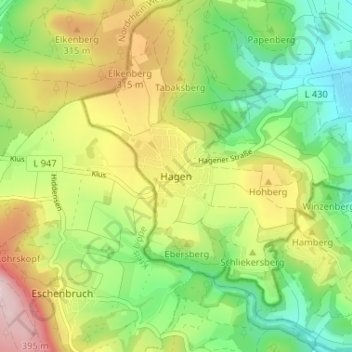 Hagen topographic map, elevation, terrain
